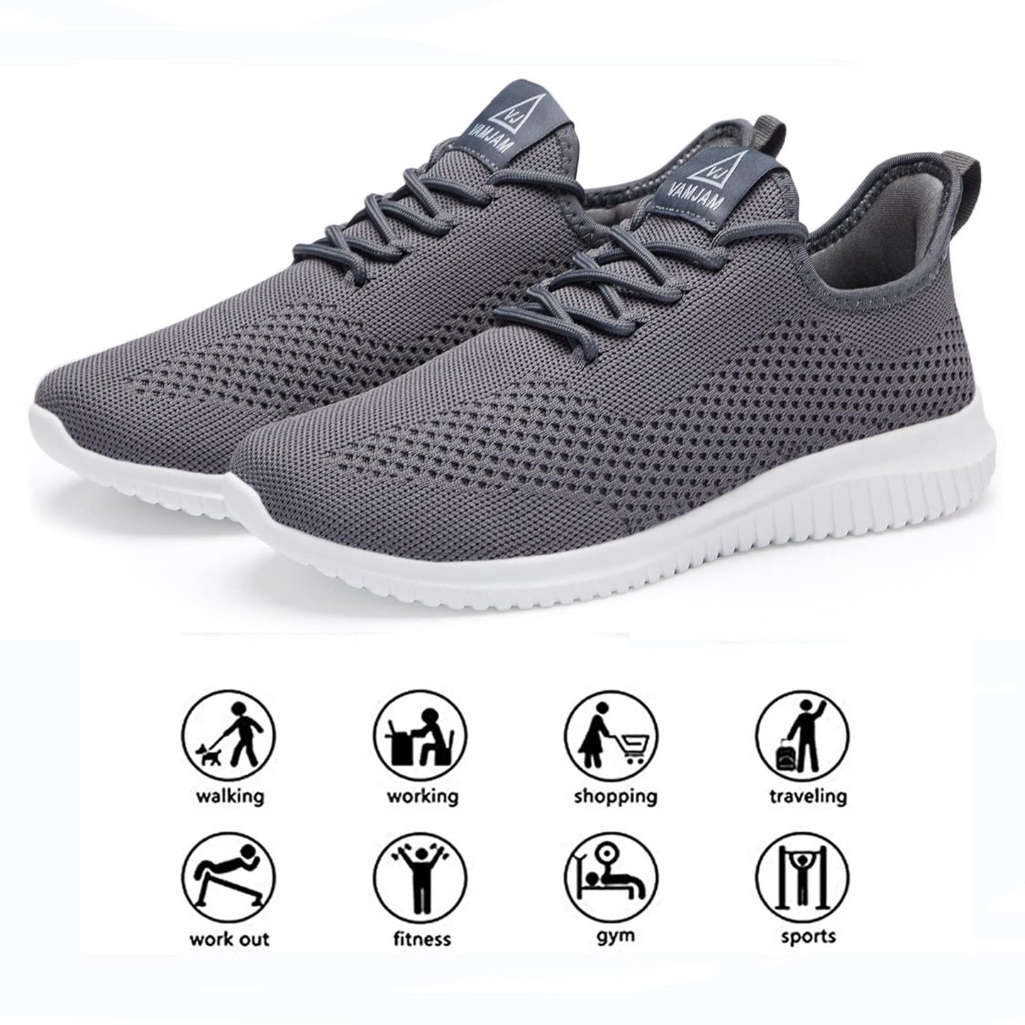 VAMJAM Men's Running Shoes Ultra Lightweight Breathable Walking Shoes Non Slip Athletic Fashion Sneakers Mesh Workout Casual Sports Shoes Grey Size 12.5