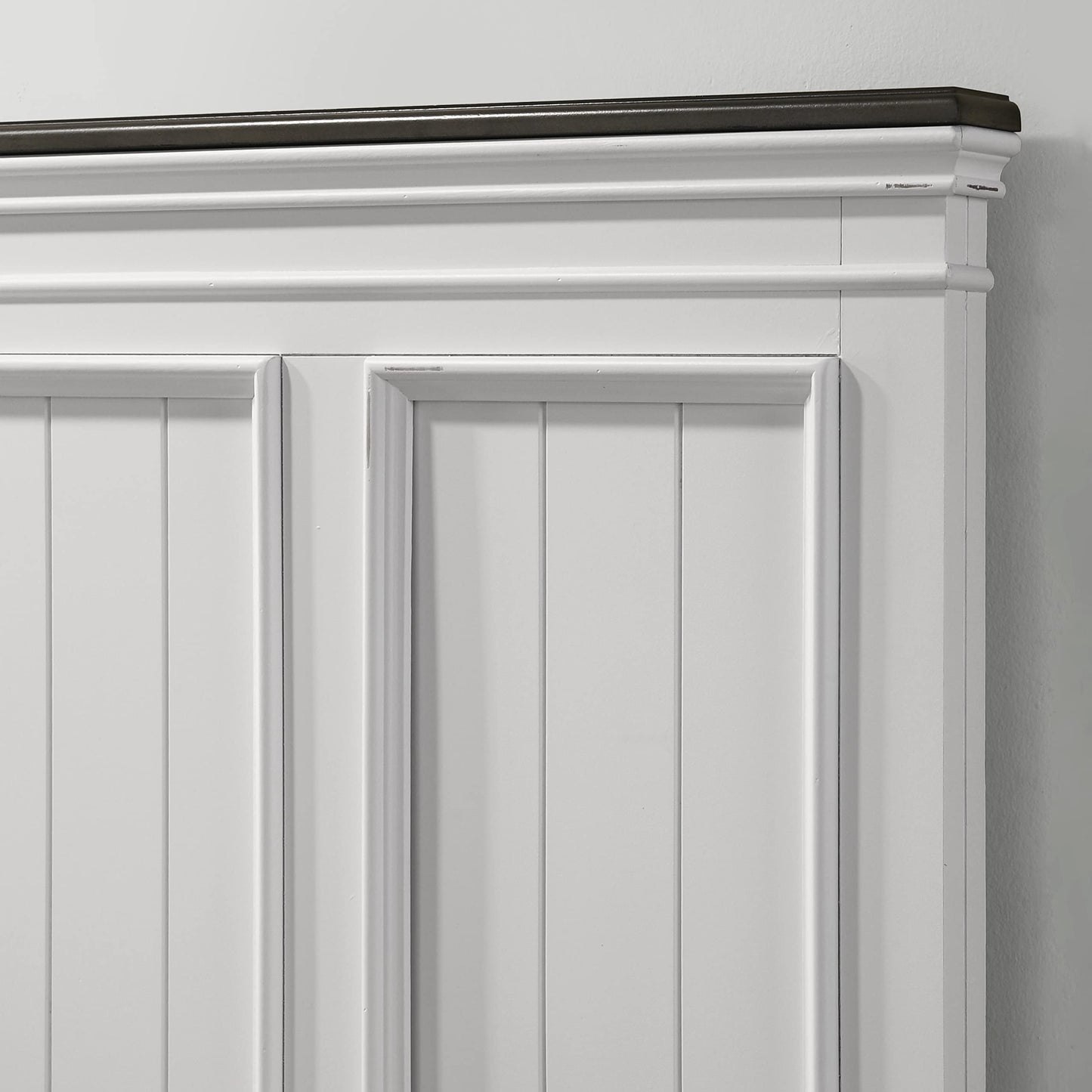 Clelane Wood Bedroom Set with Shiplap Panel King Bed, Dresser, Mirror, Two Nightstands, and Chest in Weathered White and Dark Gray