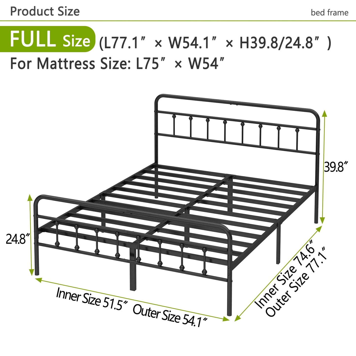 Kujielan Metal Bed Frame - Structurally Stable Heavy Duty Steel Slat Supported Full Bed Frames,No Box Spring Needed for Easy Removal and Transport.