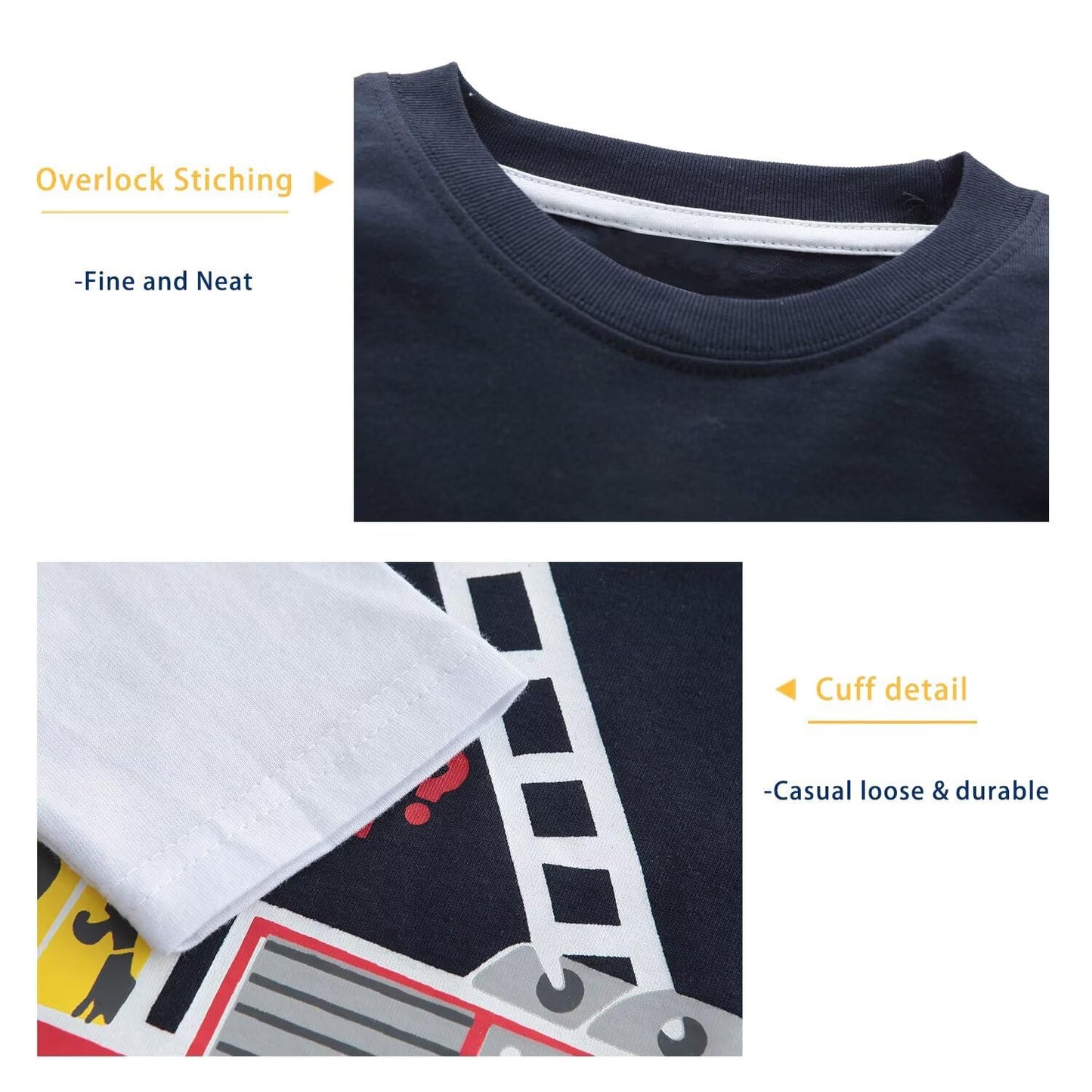 Lollisy Boys Long Sleeve Tshirts Casual Cotton Shirts Graphic Crewneck Tops Tee Shirts for Boys 3 Pack Dinos Car Size 6/6T