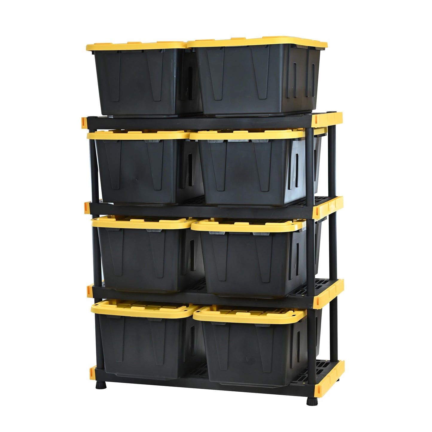 CX Black & Yellow, Shelving Unit and Heavy Duty Storage Containers, Extremely Durable (Shelf + 27 Gallon Container (8-Pack)), for Garage, Warehouse & Seasonal Storage