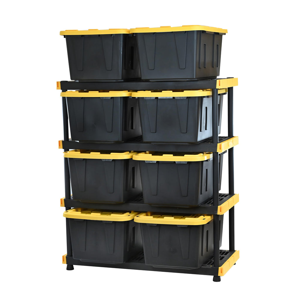 CX Black & Yellow, Shelving Unit and Heavy Duty Storage Containers, Extremely Durable (Shelf + 27 Gallon Container (8-Pack)), for Garage, Warehouse & Seasonal Storage