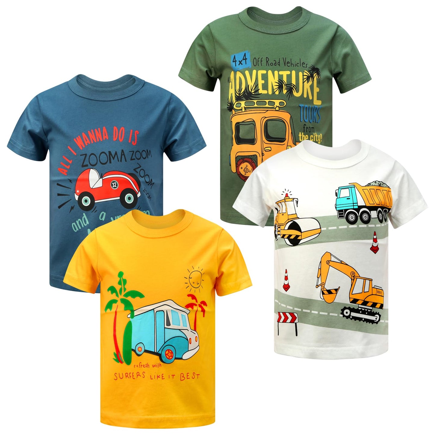 Toddler Boys Shirts Short-Sleeve Little Kids t Shirts Boys' Tops, Tees & Shirts Graphic TEE Age for 2-7 Years 4-Pack