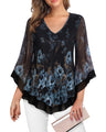 Dressy Tunic Tops for Women, Lotusmile Elegant Blouses for Women Evening Party Skin-Friendly Double Layers Ladies Dress Blouses for Work Overlay Tops Leggings Shirts for Women, Floral Blue Medium