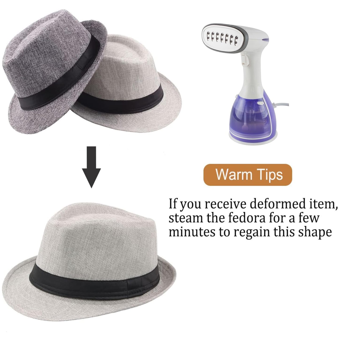 Ultrafun 5 Pack Short Brim Fedora Classic Summer Beach Sun Hat Panama Straw Cap for Men Women (Medium, 5Pack-Black+White+Khaki+Blue+Wine Red)