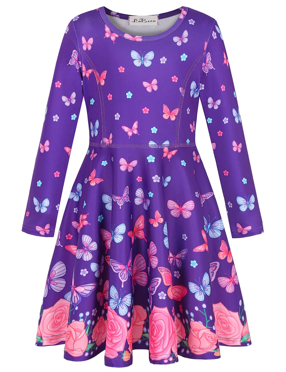 LaBeca Girls Printed Casual Party Dresses Twirly Long Sleeve Dress Butterfly Fall L