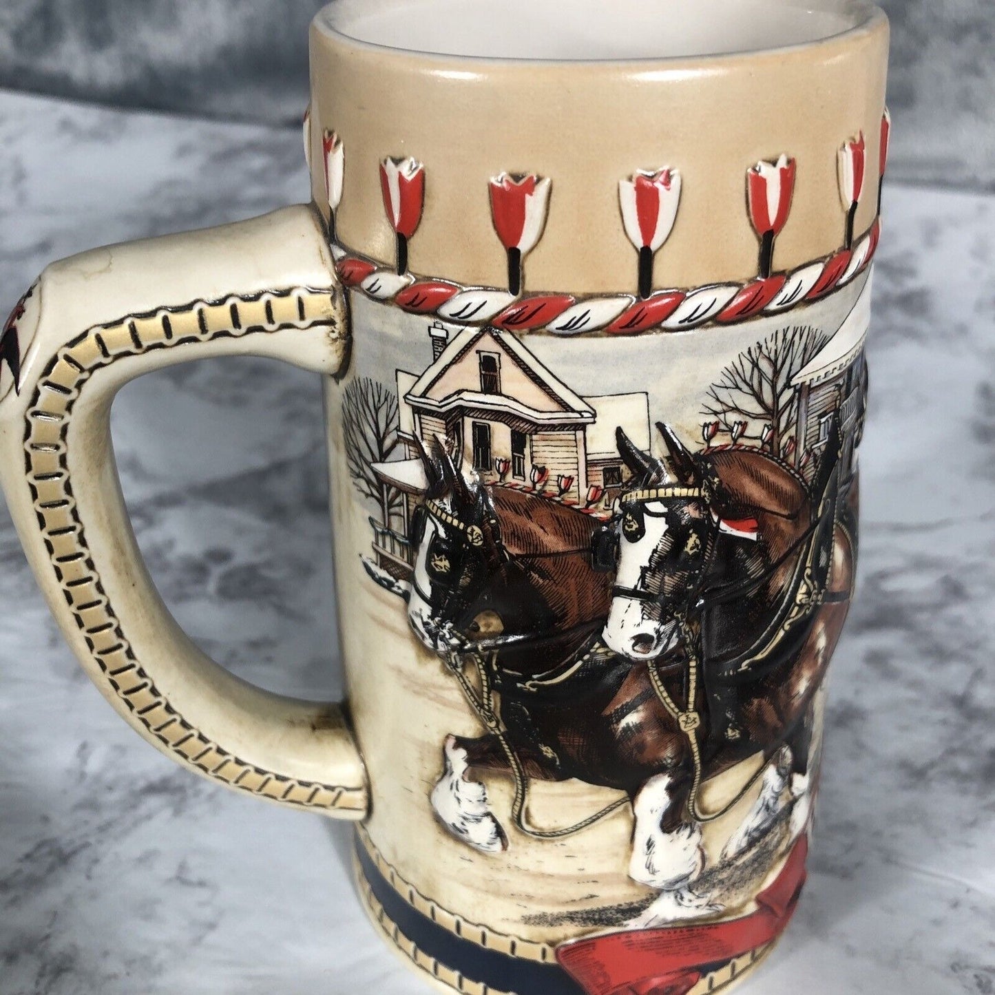 Anheuser-Busch Budweiser Clydesdale Holiday Ceramic Beer Stein 1986 "B" Series