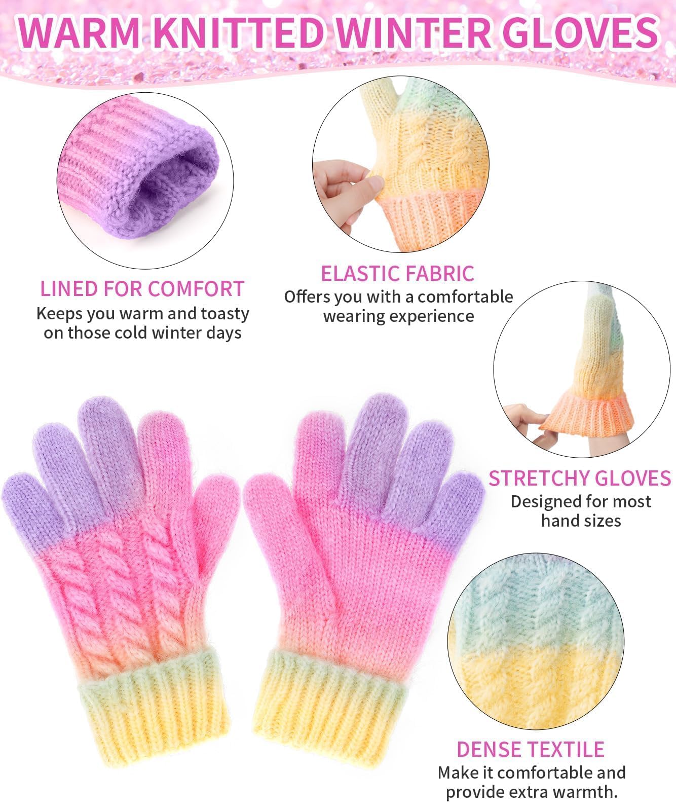 Remifa Kids Winter Hat Scarf Gloves Set, Girls Boys Toddler 8% Wool Warm Fleece Beanie Knit Neck Scarf Mittens Christmas Gift, Macaron, 3-8 Years Old