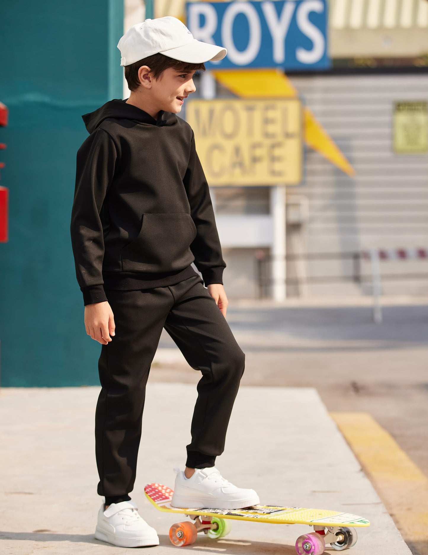 Arshiner 2 Piece Outfit Boys Pullover Hoodies Sweatshirt Suit For Kids Tracksuit Set Black