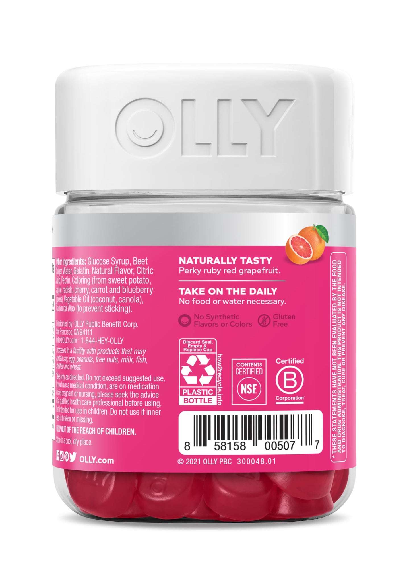 OLLY Undeniable Beauty Gummy, For Hair, Skin, Nails, Biotin, Vitamin C, Keratin, Chewable Supplement, Grapefruit, 30 Day Supply - 60 Count
