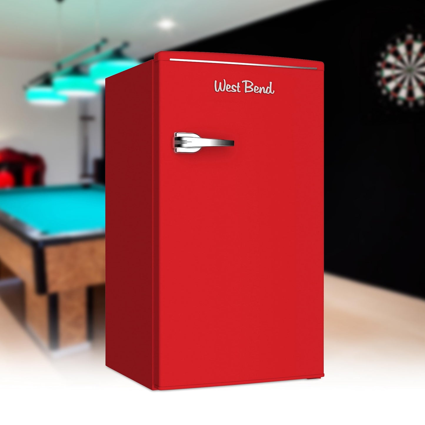 West Bend Retro Mini Fridge for Home Office or Dorm, Manual Defrost and Adjustable Temperature, 3.1 Cu.Ft, Red