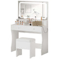 IRONCK Vanity Desk Set with LED Lighted Mirror & Power Outlet, Makeup Vanity Table with 4 Drawers,Storage Bench,for Bedroom, Bathroom, White