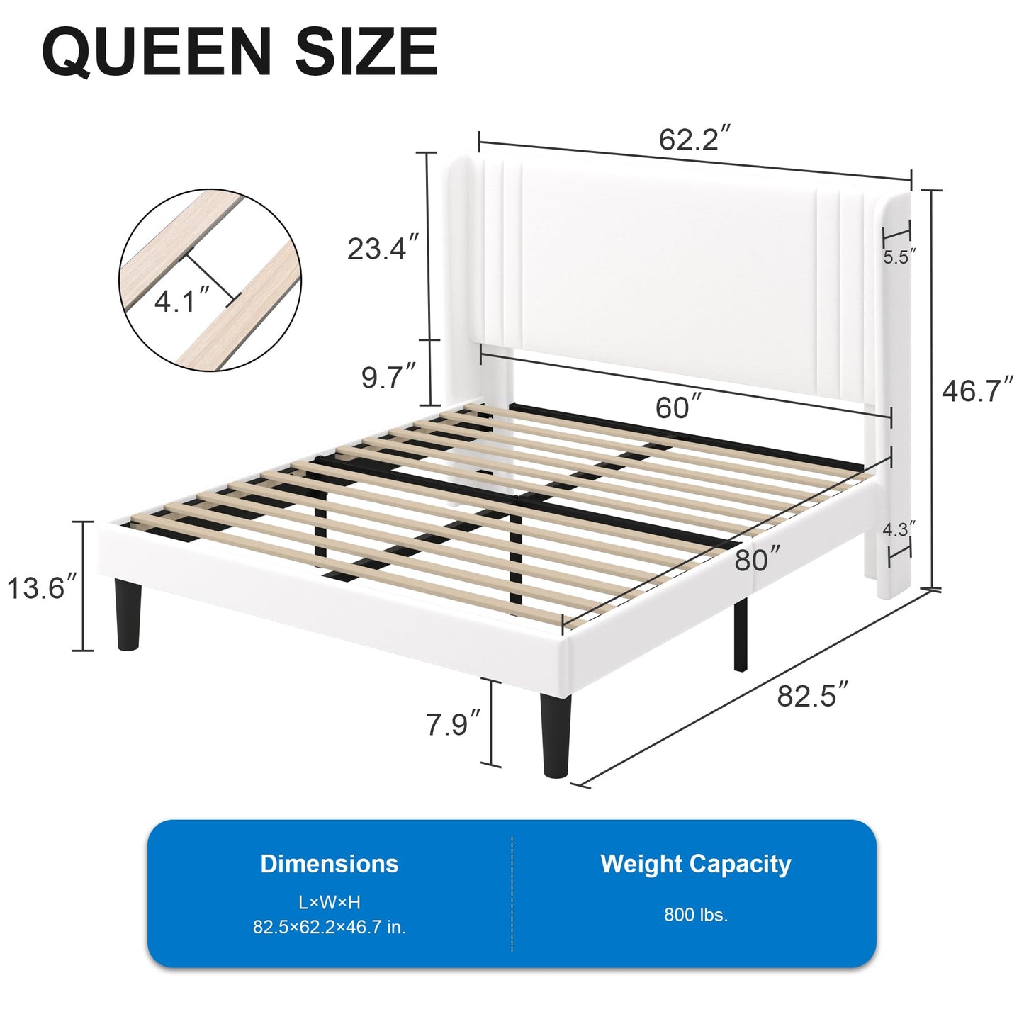 GOLDORO Queen Size Velvet Platform Bed Frame with Vertical Tufted Wingback Headboard, Easy Assembly, Under Bed Storage, No Box Spring Required, Modern Style, White