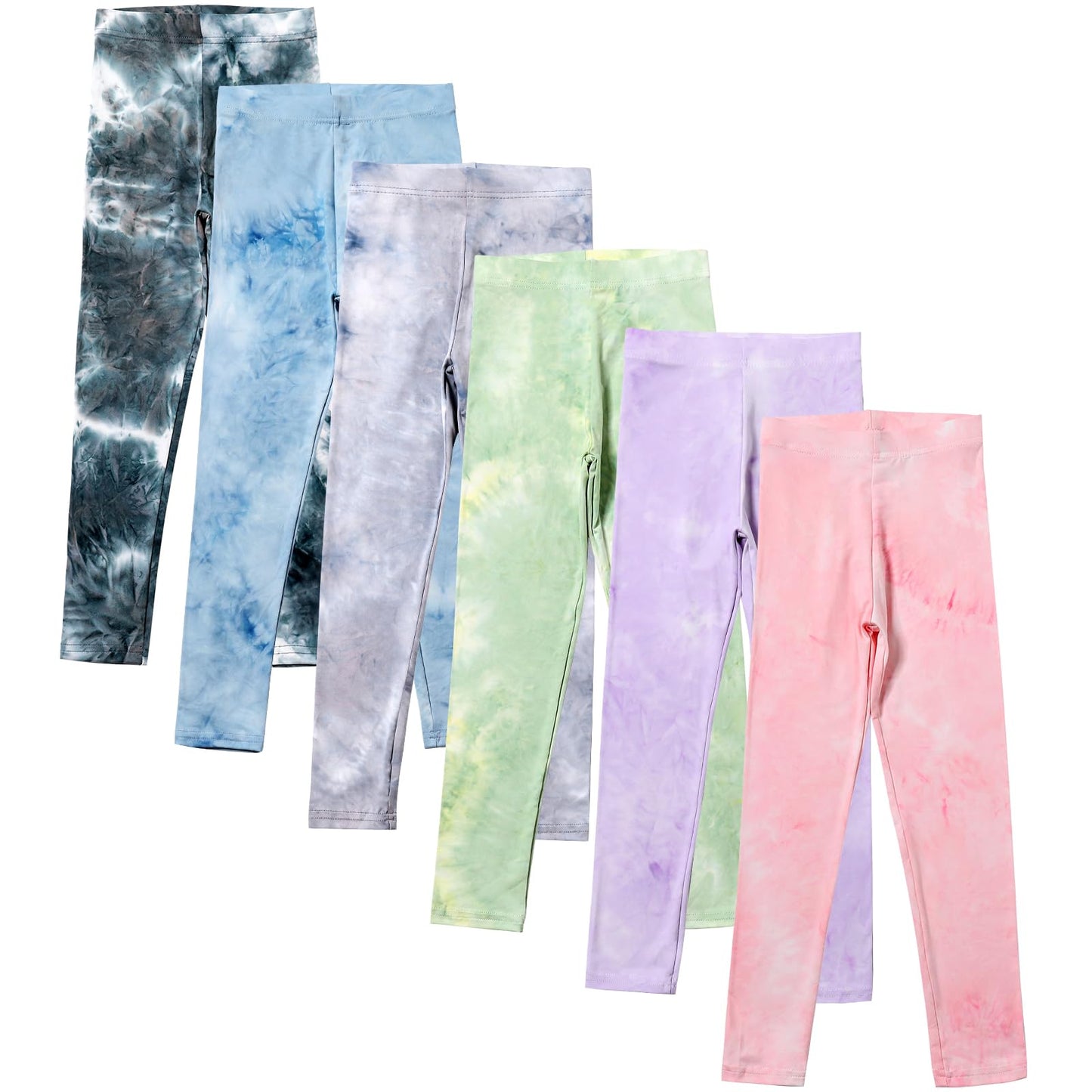 Chicduo 6 Pack Girls Printed Leggings Casual Tie-Dyed Stretchy Yoga Pants for Girls Kids Soft Slim Leggings Multicolor