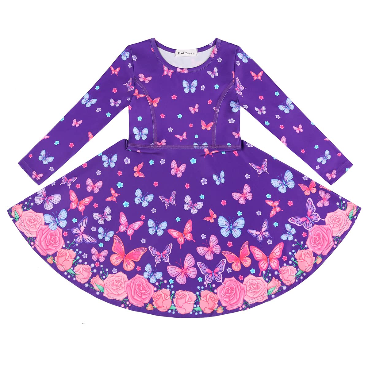 LaBeca Girls Printed Casual Party Dresses Twirly Long Sleeve Dress Butterfly Fall L
