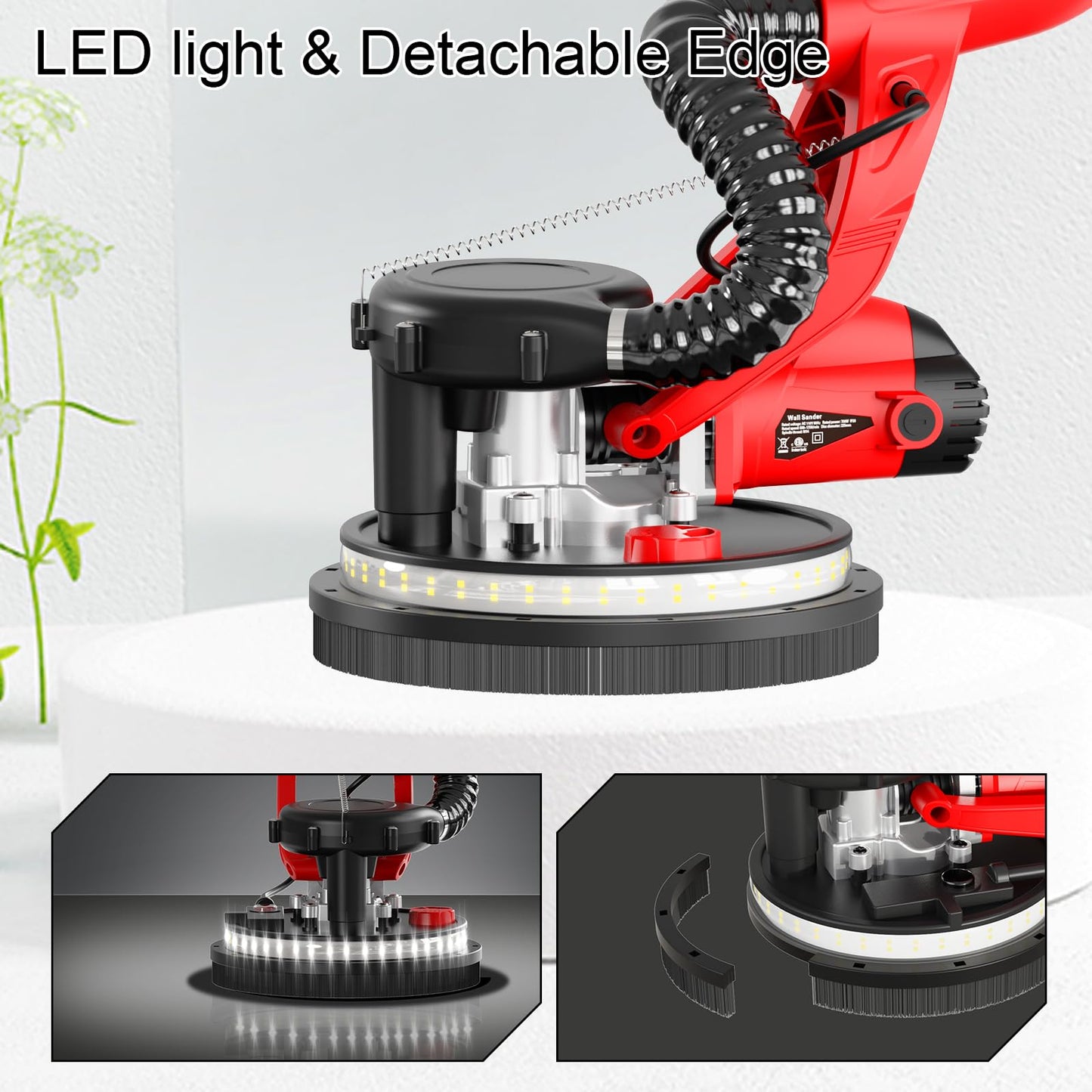 Drywall Sander with Vacuum Attachment, IMQUALI 750W Electric Sander Tool with Extendable Handle, Popcorn Ceiling Removal Tool with 7 Variable Speed 800-1750RPM, LED Light, 12pcs Sanding Discs, I01R