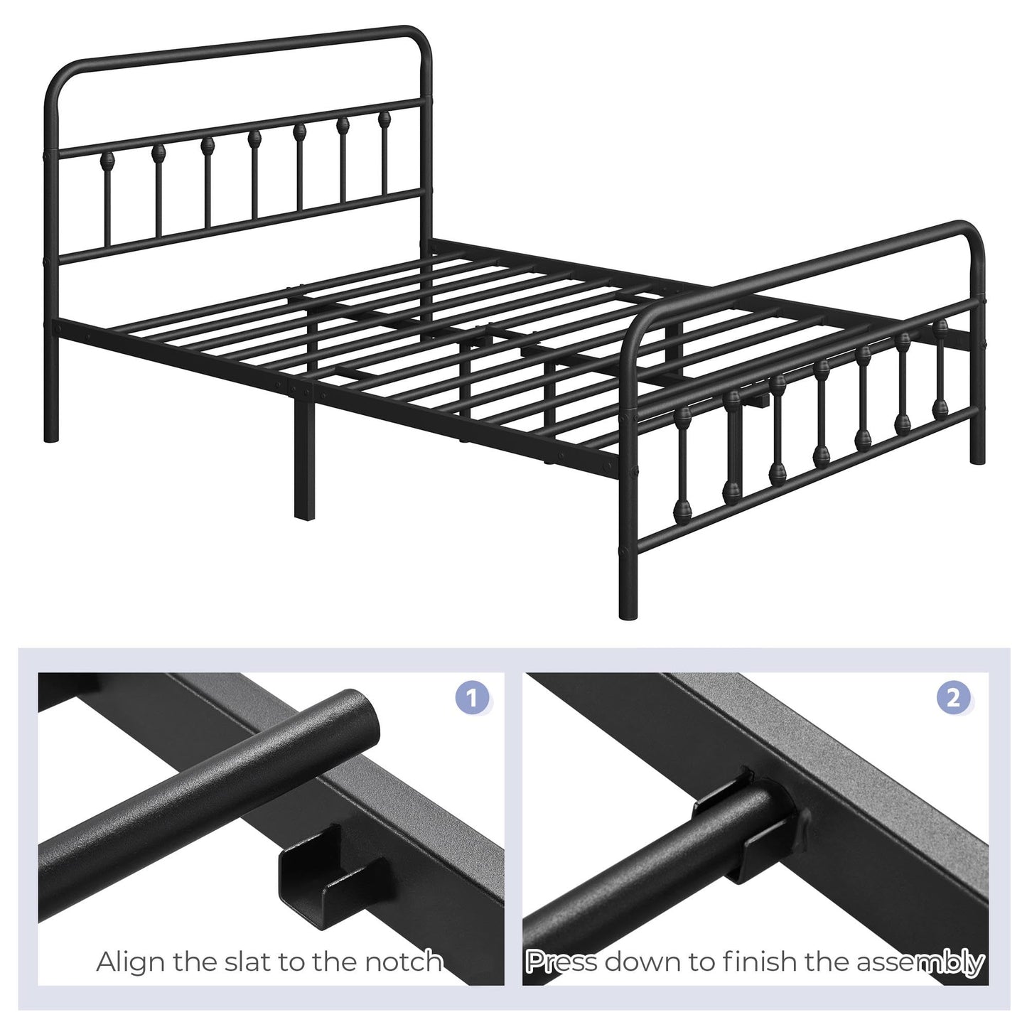 Yaheetech Classic Metal Platform Bed Frame Mattress Foundation with Victorian Style Iron-Art Headboard/Footboard/Under Bed Storage/No Box Spring Needed/Queen Size Black
