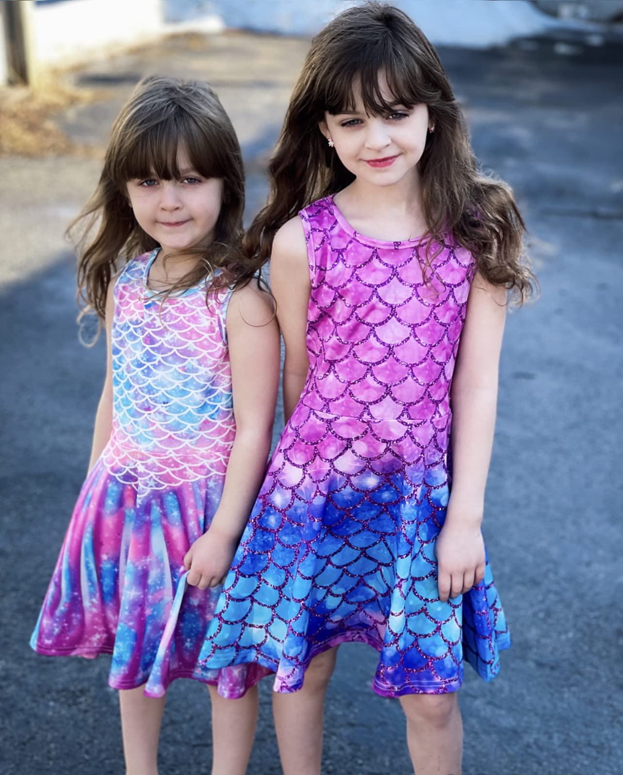 Funnycokid Mermaid Dress Girls Kids Sleeveless Summer Sundress Size 6-7 Birthday Party Outfit Twirly Clothes 6 7 Years Beach