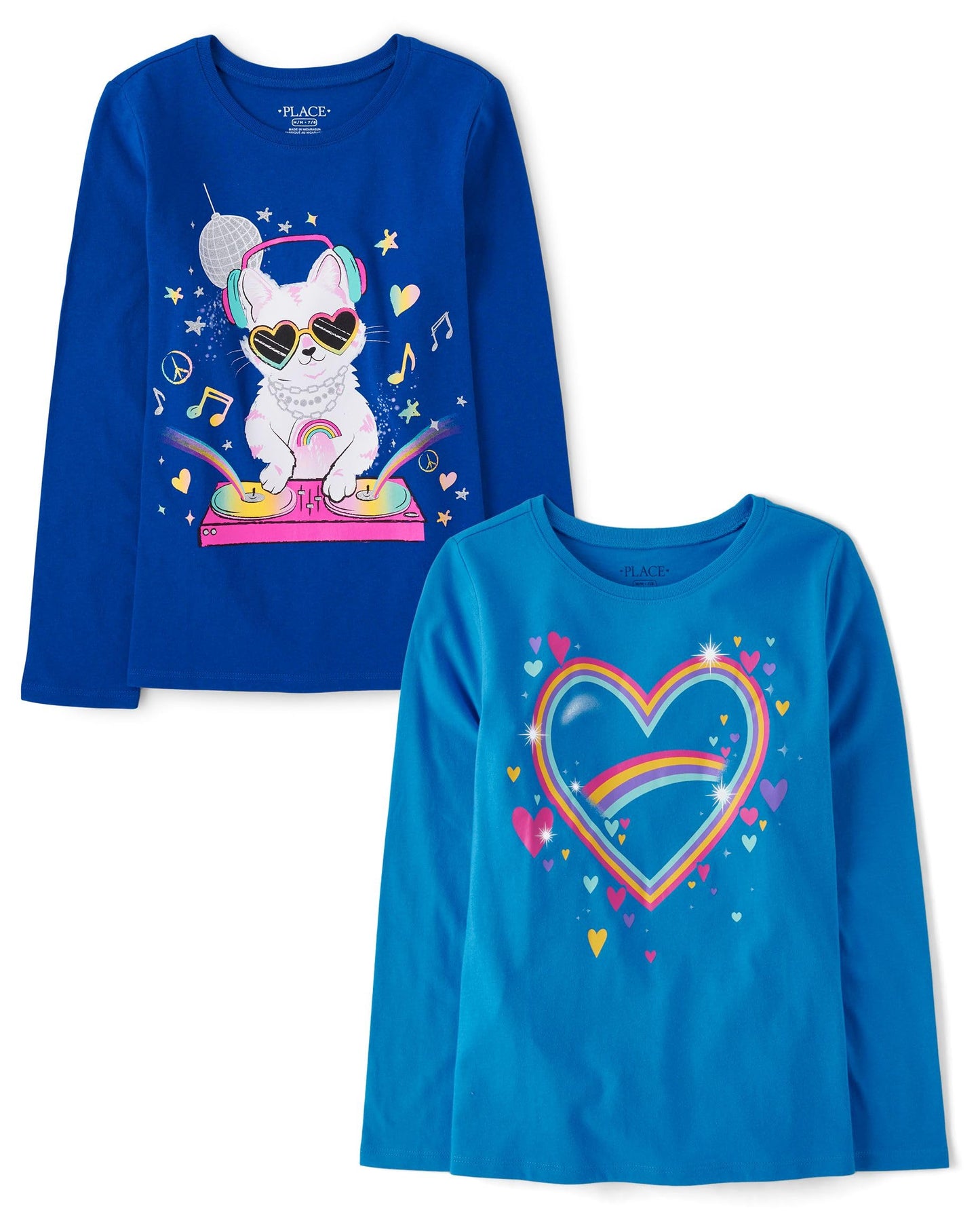 The Children's Place Girls Assorted Everyday Long Sleeve Graphic T-Shirts,Multipacks Cat/Heart 2-Pack Medium