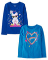 The Children's Place Girls Assorted Everyday Long Sleeve Graphic T-Shirts,Multipacks Cat/Heart 2-Pack Medium
