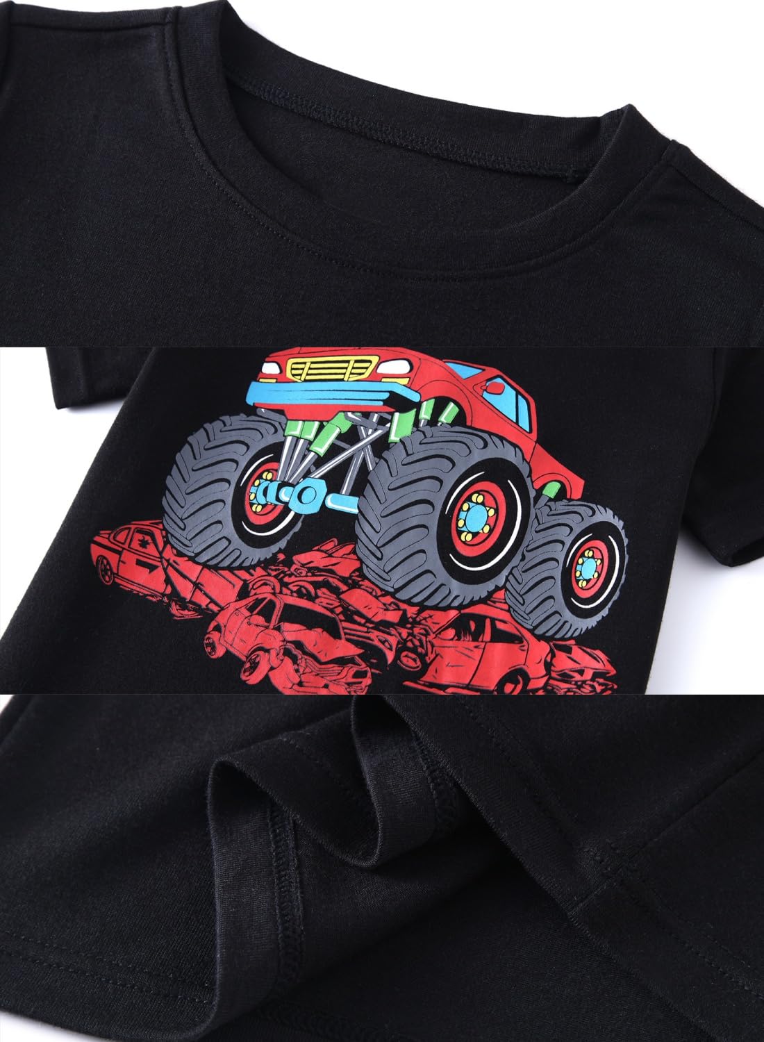 Demifill Toddler Boys 3 Pack Long Sleeve Truck T-Shirts Kid Boys Crew Neck T-Shirt Size 8Years