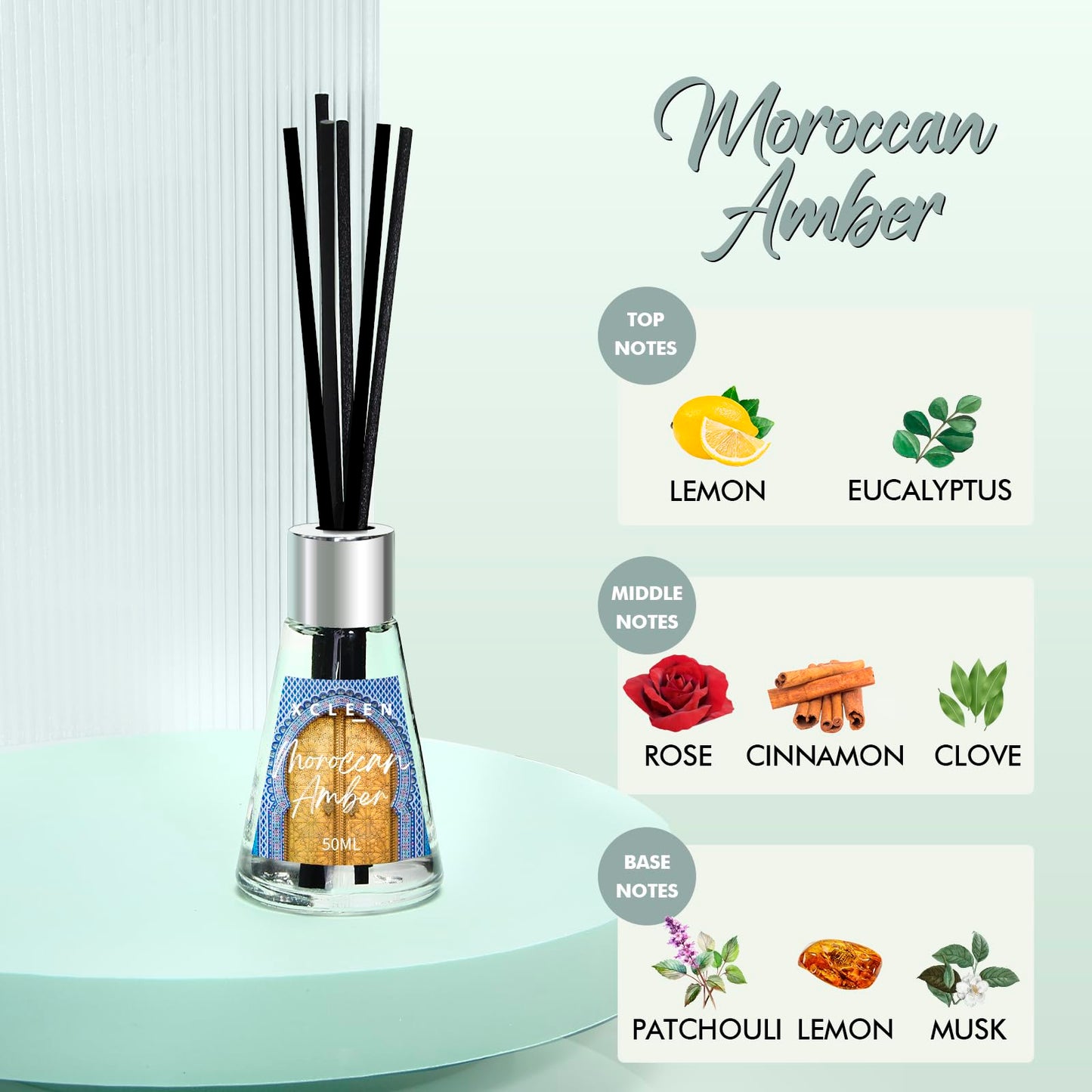 Xcleen 3 Pack Reed Diffuser, Scented Oil Diffuser with 15 Sticks, Escape/Vanilla/Moroccan Amber, Air Freshener for Bathroom & Office, Holiday Home Fragrance, Gift idea, Each 1.7Fl Oz, Total 5.1Oz