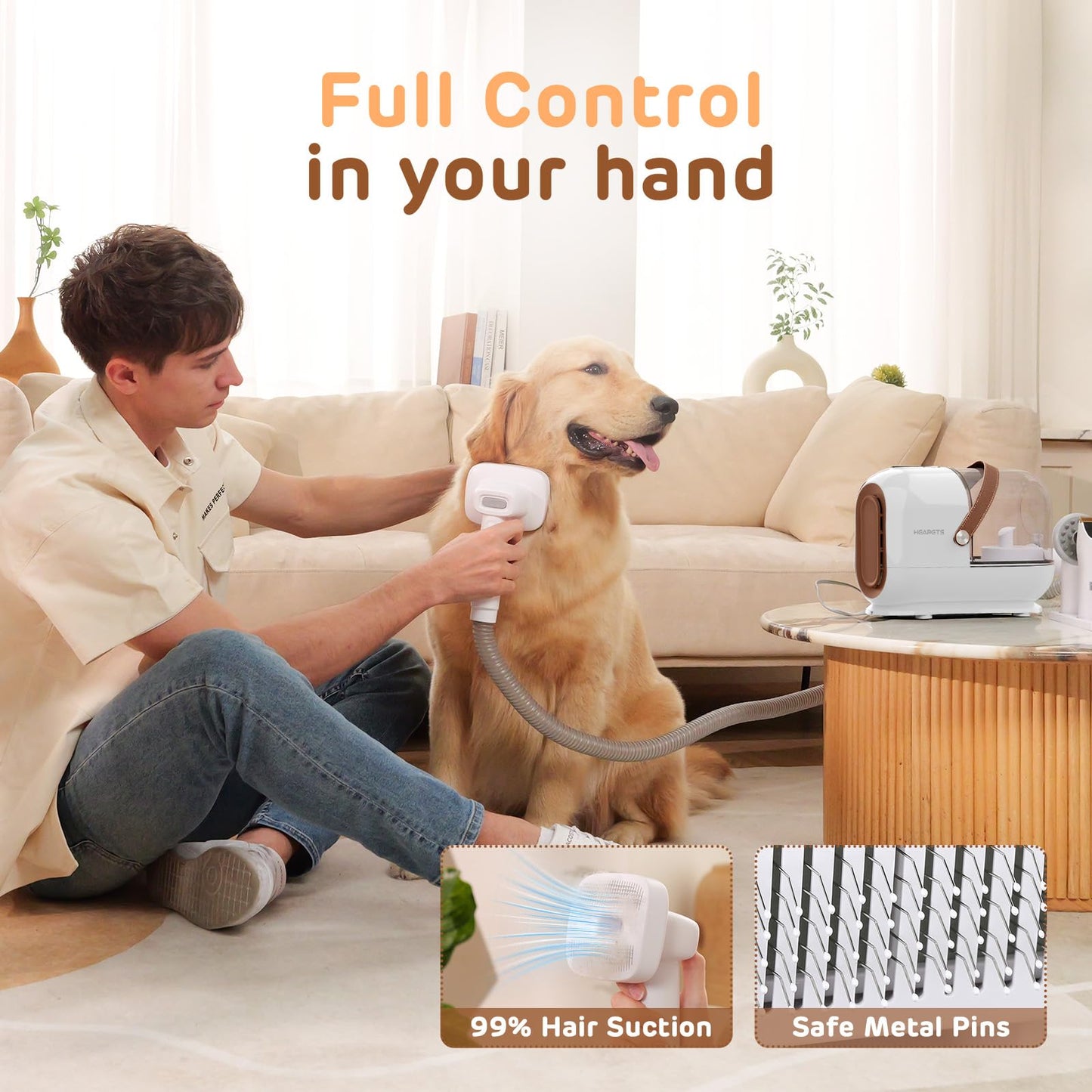 HEAPETS Dog Grooming Vacuum Kit, 3L Pet Grooming Vacuum with 7 Pet Grooming Tools, Dog Vacuum for Shedding Grooming at Home with Low Noise Electric Clipper and Brush, White