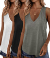KKJ 3 Pack Womens Tank Tops 2026 Spring Summer Vacation Outfits V Neck Loose Sleeveless Blouse Casual Shirts Fashion Clothes Black/White/Grey