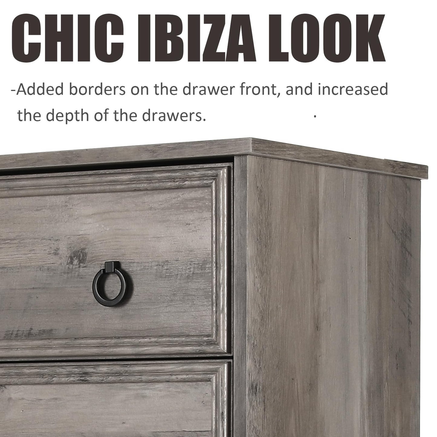 LGHM Modern Dressers for Bedroom with 6 Drawers, 6 Drawer Dresser, 44.33" Tall Chest of Drawers Closet Organizers & Storage Clothes - Easy Pull Handle, Textured Borders for Living Room, Hallway, Gray