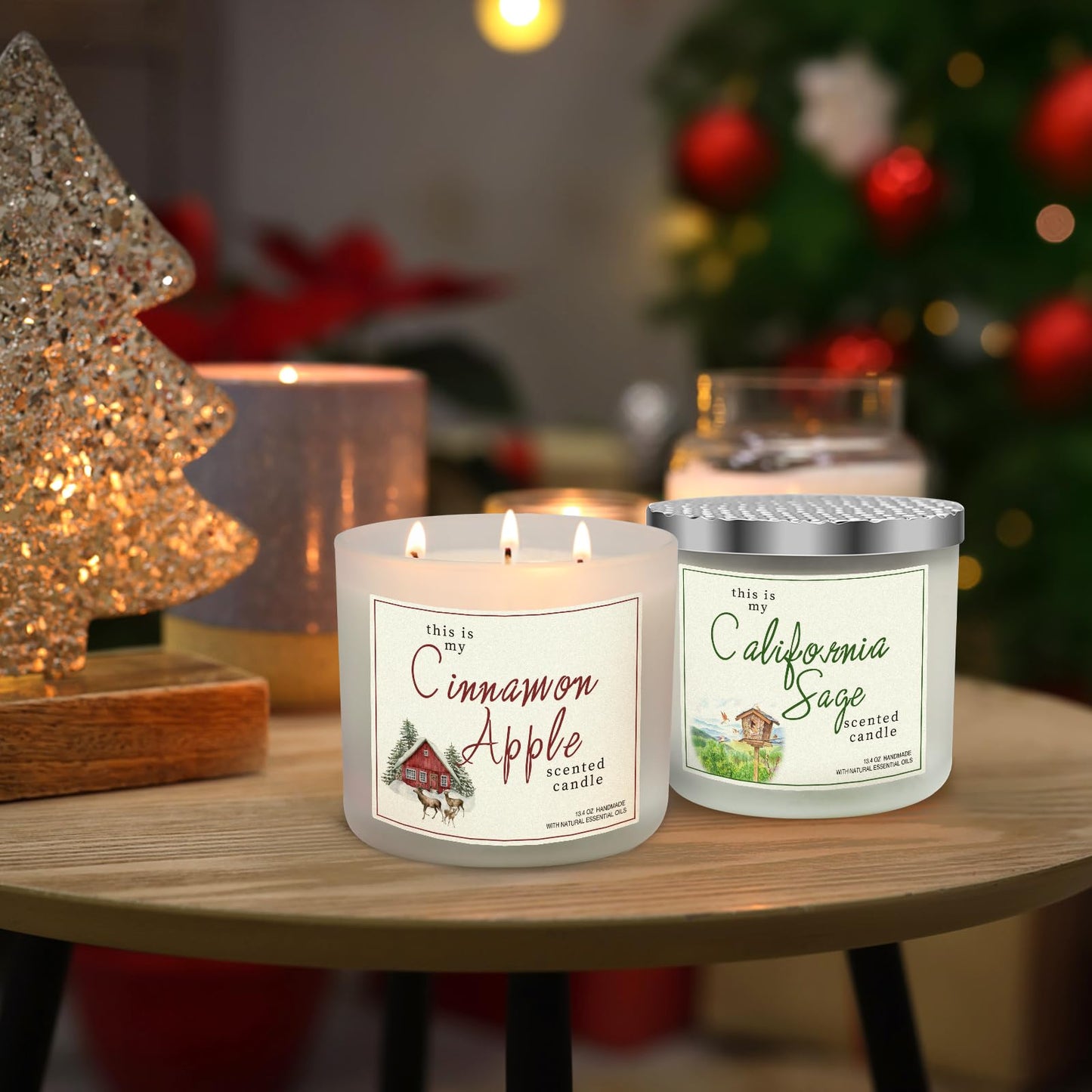 Candles for Home Scented, 3 Pack 3 Wick Large Jar Soy Candle, Bath and Body Works Candles，40.2 oz 300 Hour Long Lasting Candles,Lavender & Sage & Apple Cinnamon Aromatherapy Candle Gift Set