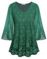 Bebonnie Dressy Tops for Evening Wear & Work - 3/4 Bell Sleeve Business Casual Outfits, Sheer Blouses & Tunic Tops for Leggings - Multi Green L