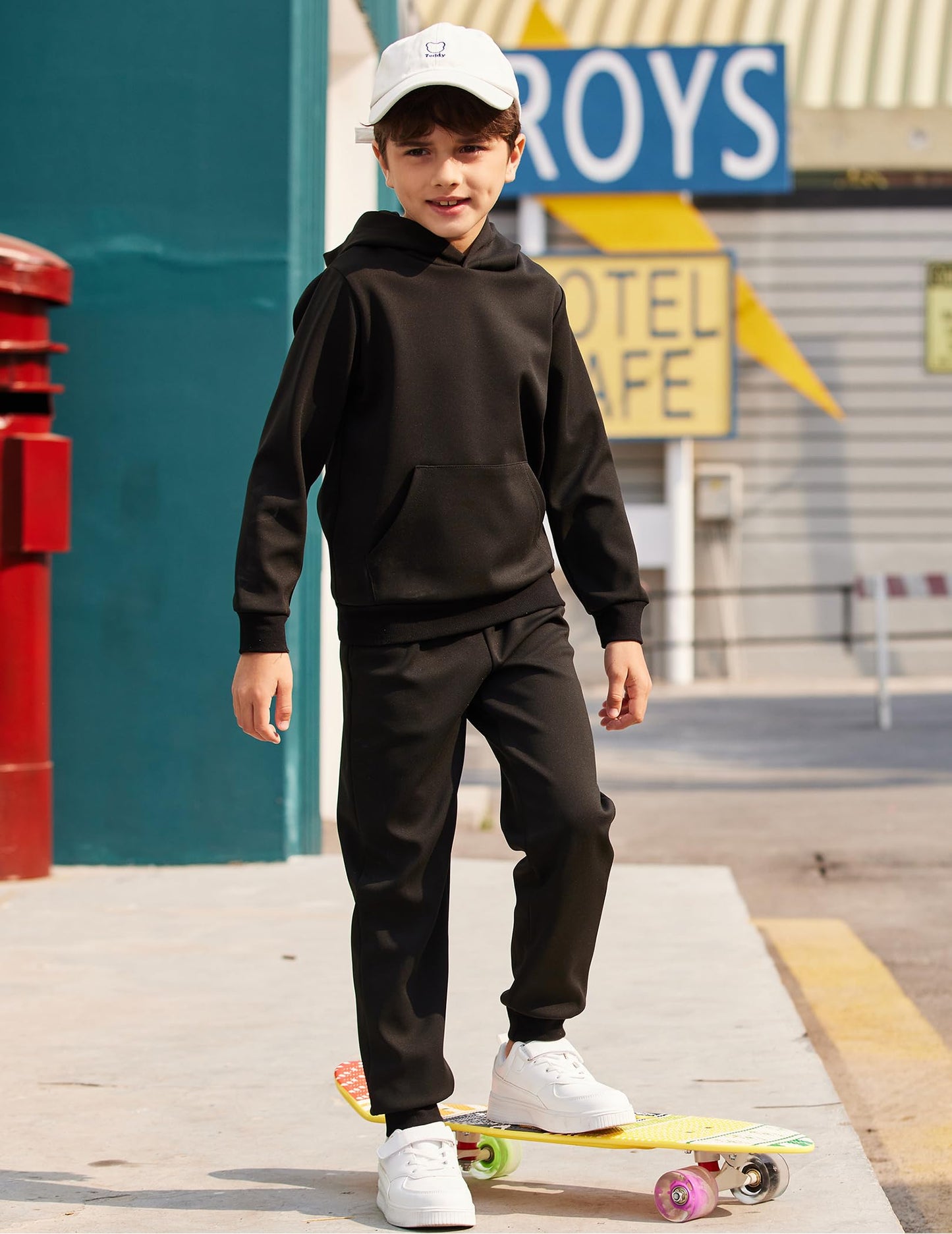 Arshiner 2 Piece Outfit Boys Pullover Hoodies Sweatshirt Suit For Kids Tracksuit Set Black