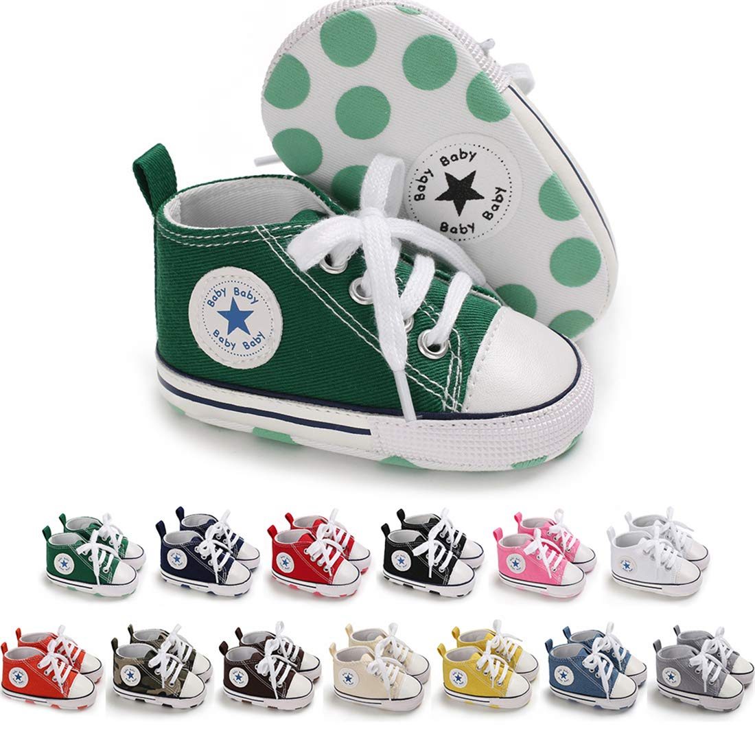 Tutoo Unisex Baby Boys Girls High Top Sneaker Soft Anti-Slip Sole Newborn Infant First Walkers Canvas Denim Shoes