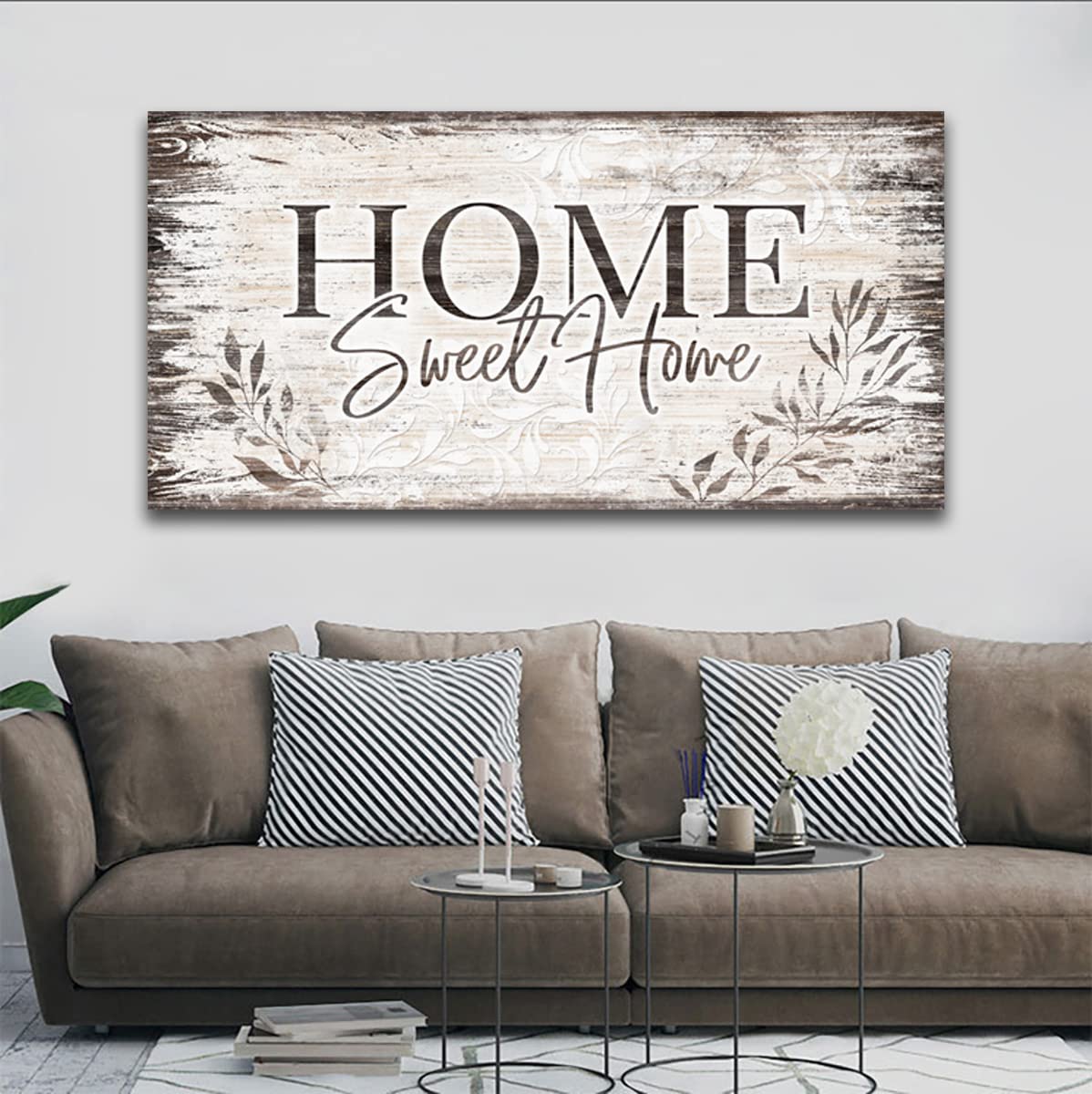 arteWOODS Home Sweet Home Wall Art Sign Large Dark Brown Farmhouse Wall Sign for Living Room Decoration Wooden Board Design Canvas Prints Modern Rustic Artwork Leaf Pictures Wall Decor 20" x 40"