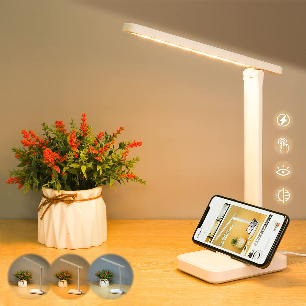candyfouse LED Desk Lamp with Touch Control for Reading, No Flicker, 3 Color Modes, Foldable for Table and Eye Caring for Office, Home, Dormitory, USB Interface DC5V 1A