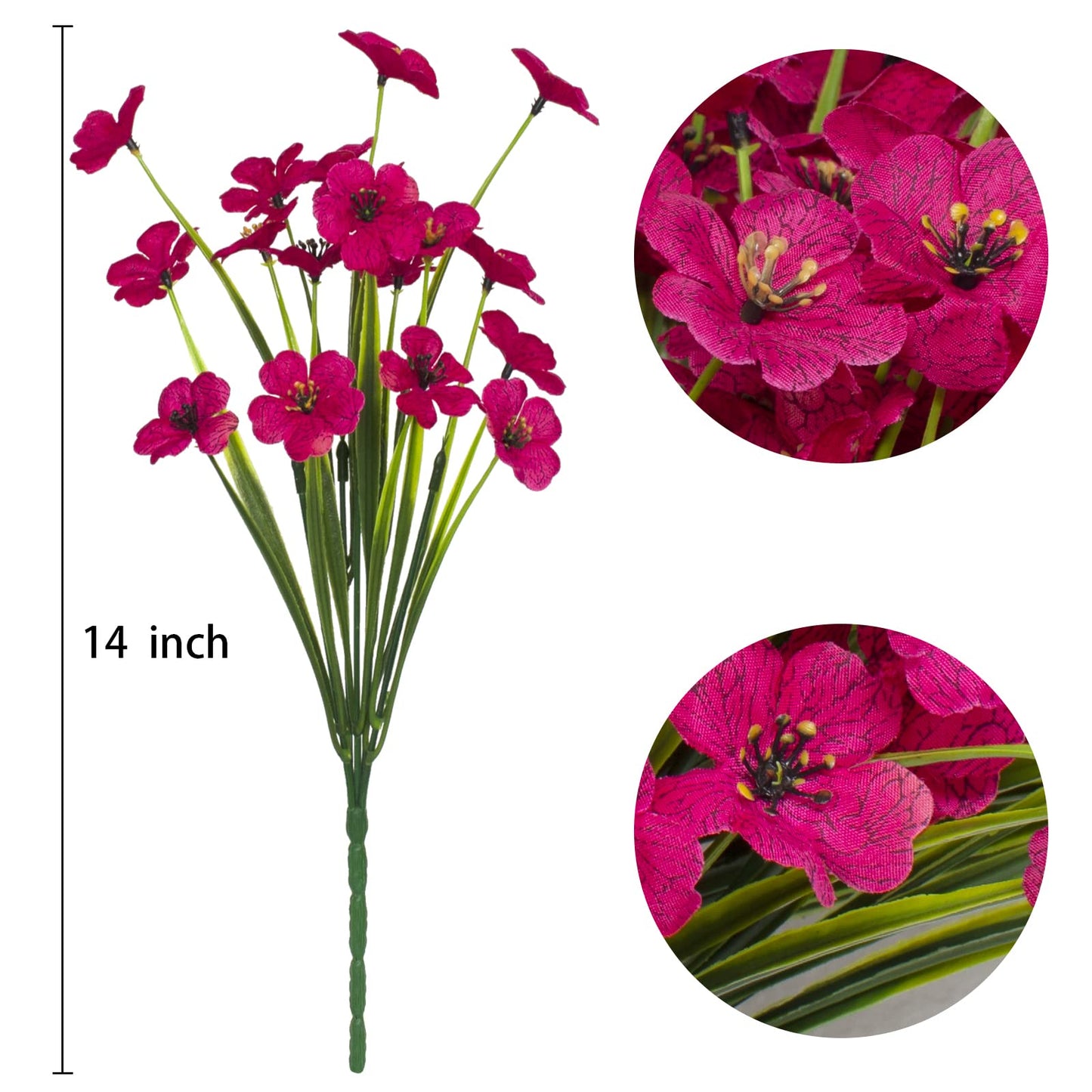 15 Bundles Artificial Flowers UV Resistant Outdoor Plants No Fade Faux Plastic Shrubs Fake Silk Flowers Window Box Garden Porch Home Decoration(Fuchsia)