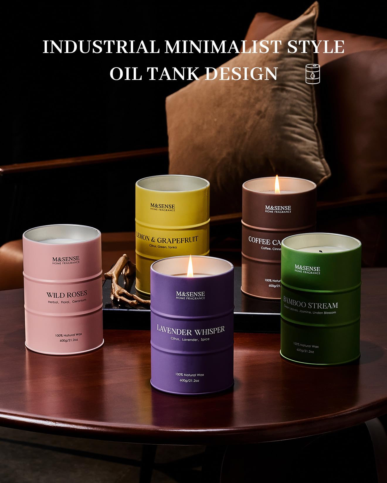 M&SENSE Wild Rose Large Natural Scented Candle, 120 Hours Long Lasting Soy Candles 21.2oz, Stress Relief Luxury Aromatherapy Candles for Women, Romantic Candle Valentines Day Gifts for Her