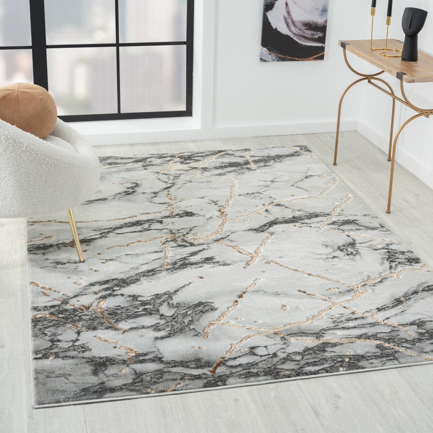 LUXE WEAVERS Ivory Gold 8x10 Marble Abstract Area Rug