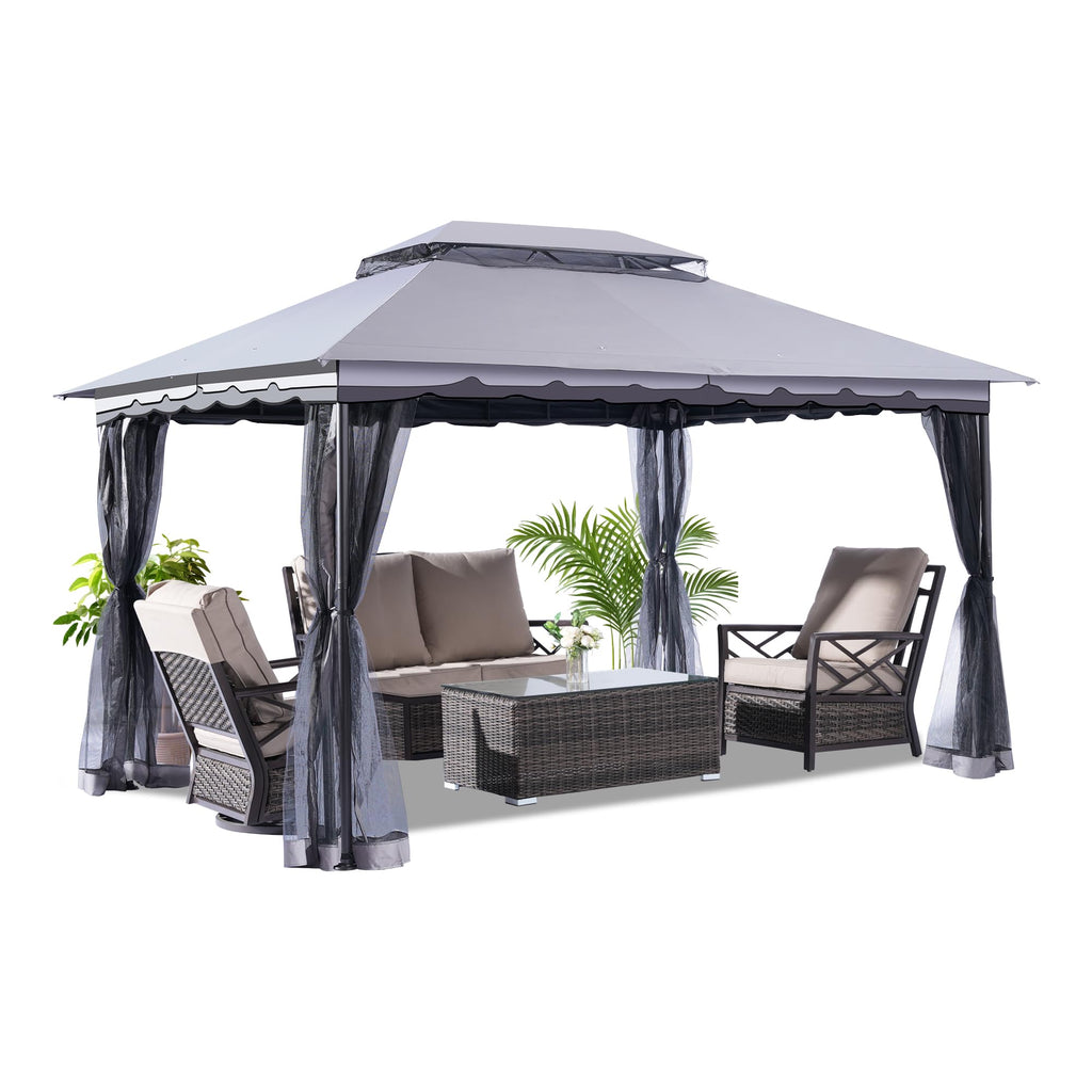 FAB BASED 10x13ft Patio Gazebo with Mosquito Netting and Sand Bag, Fireproof Enclosure & Waterproof Screen Tent, Garden Pavilion for Patio, Backyard, Lawn (Dark Grey)