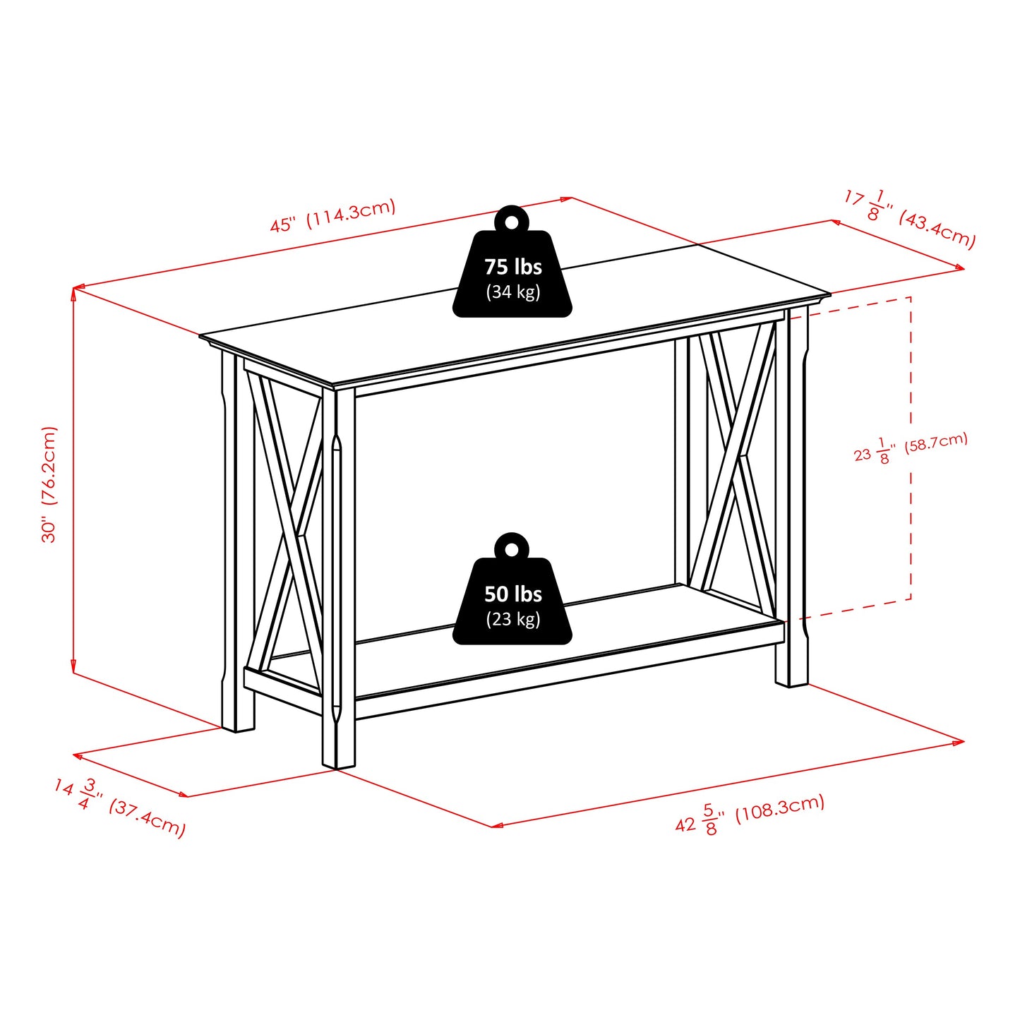 Winsome 40445 Wood Xola Occasional Table, Cappuccino Product in Inches (L x W x H): 45.0 x 15.98 x 30.0