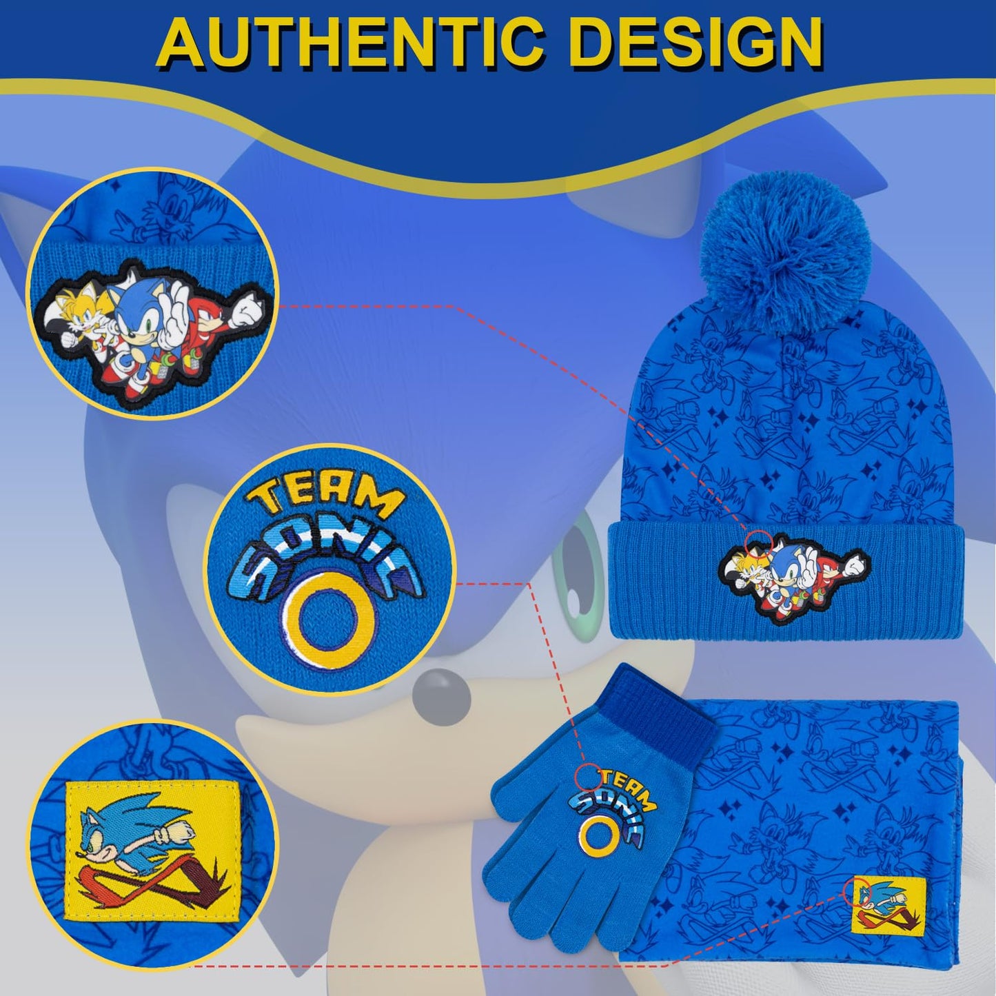 Accessory Supply Blue Sonic Winter Hat and Gloves Set for Boys Ages 5-13