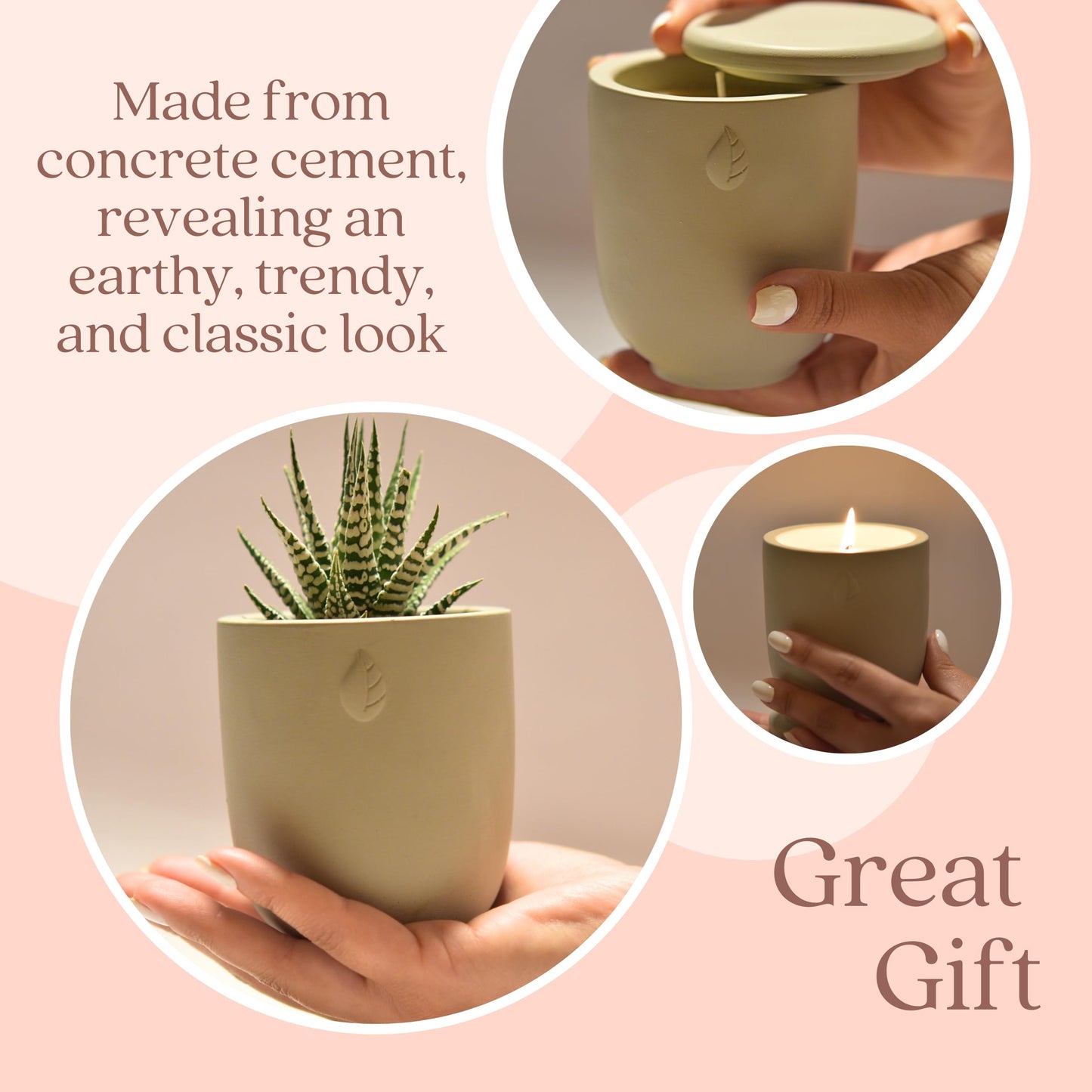 CandlePlanter Concrete Cement Candle Planter - Candles for Home Scented, Soy Candles - Scented Candle & Dual Purpose Jar Candles, Strong Scented Candles - 8 Oz, 50-Hour Burn (Grey Lavender)
