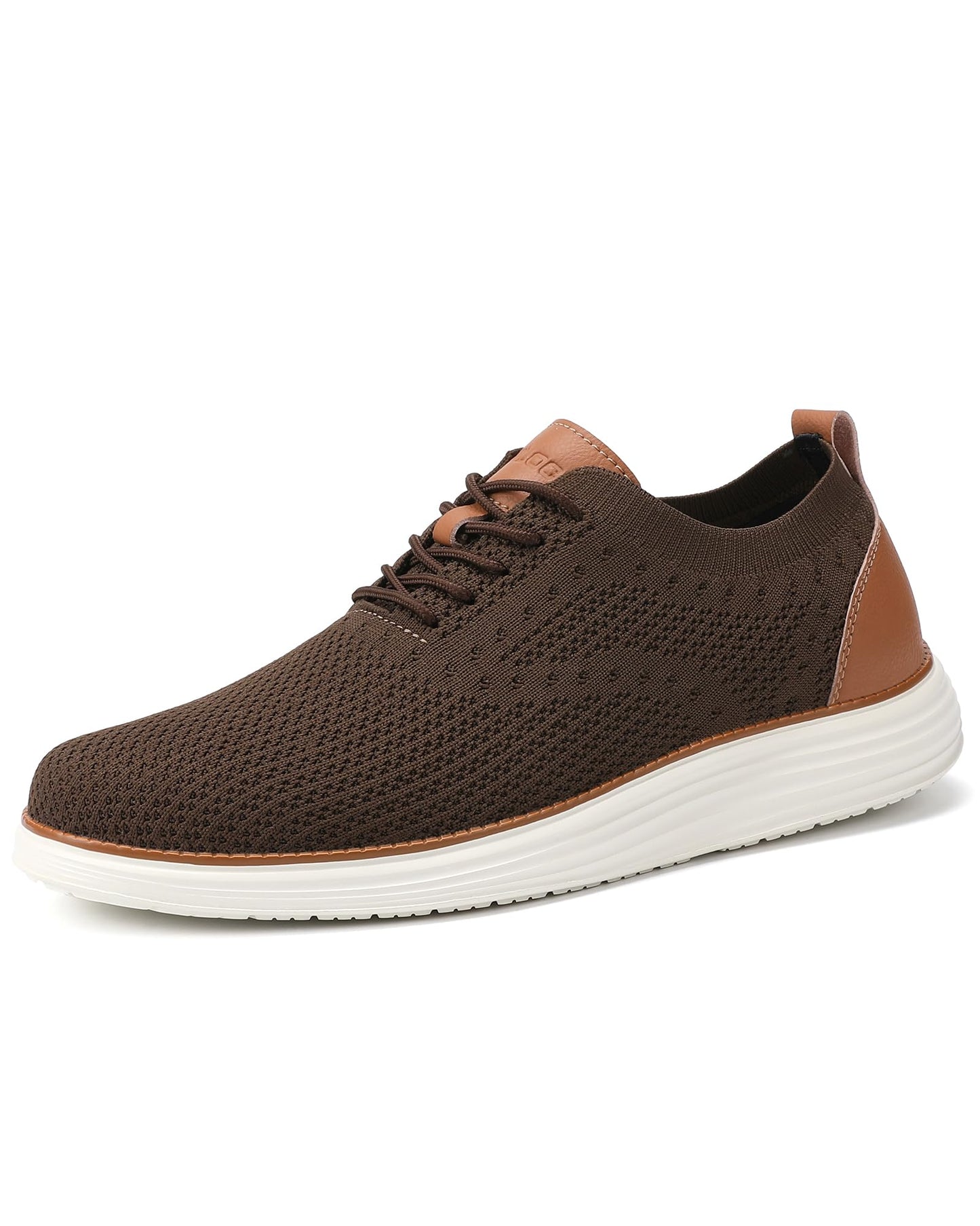 VILOCY Men's Dress Sneakers Oxfords Casual Business Shoes Lace Up Lightweight Walking Knit Mesh Fashion Sneakers Brown, EU45