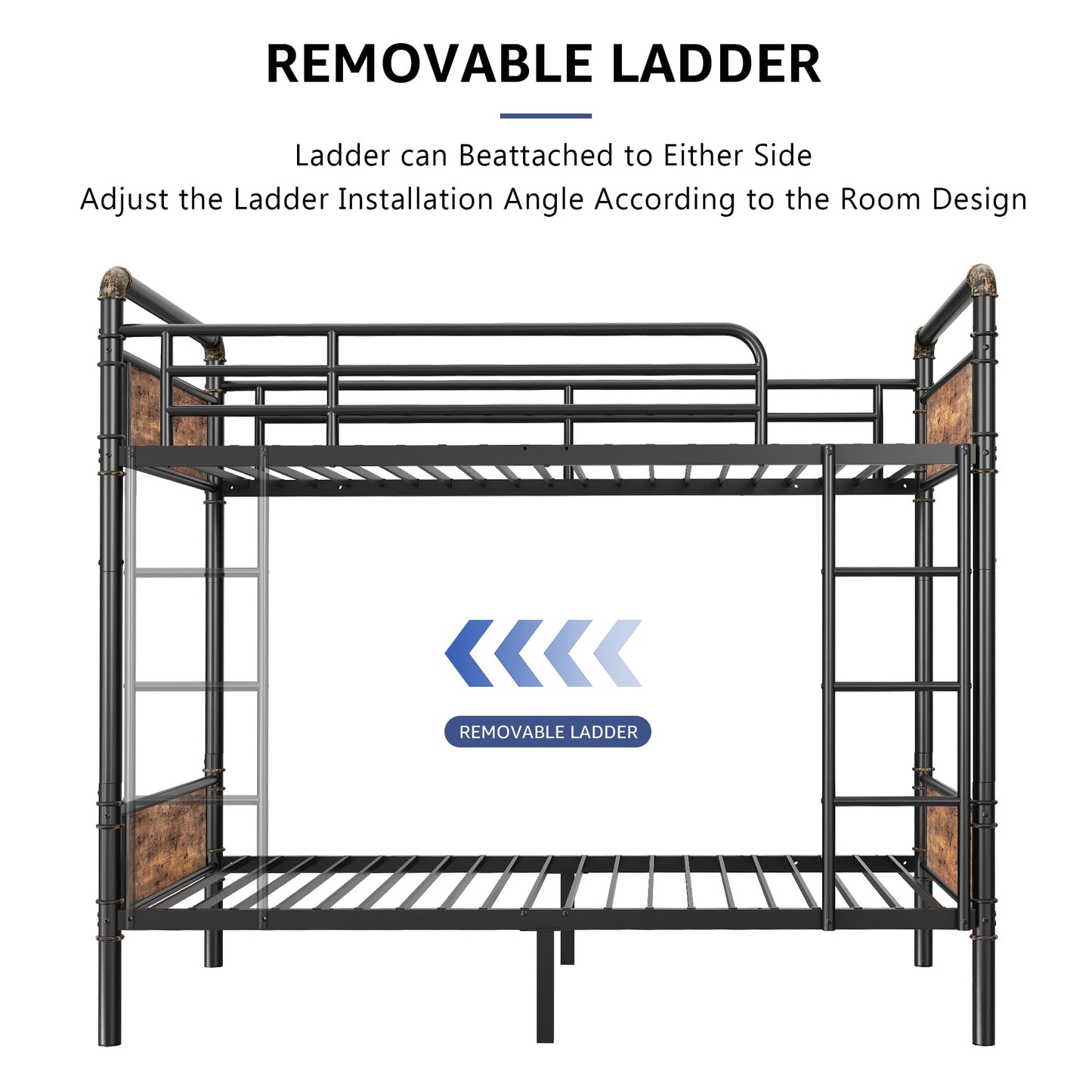 Jocoevol Metal Bunk Bed Twin Over Twin, Industrial Bunkbeds Heavy Duty Bed with Safety Guard Rails and Space-Saving Design, Steel Bed for School, Bedroom (Vintage Brown)