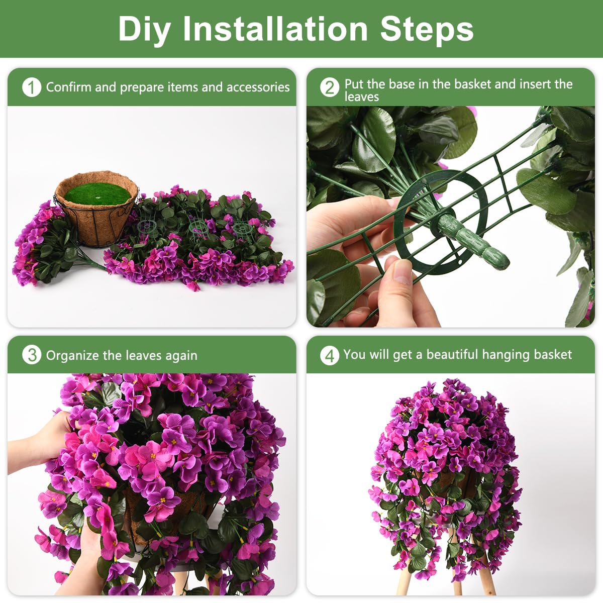 INQCMY Artificial Hanging Flowers in Basket for Outdoors Spring Decoration,Fake Silk Begonia Flowers Arrangements,12 inch Hanging Baskets with Artificial Flowers for Home Porch Garden