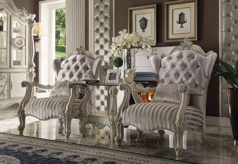 ACME Versailles End Table - 82104 - Bone White & Clear Glass
