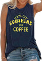 rosemia Tank Tops for Women Summer Sunshine and Coffee Graphic T-Shirts Sleeveless Casual Ladies Loose Tunic Blouse(Sunshine Deep Blue, L)