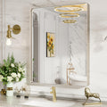 LOAAO 22X30 Inch Brushed Nickel Bathroom Mirror, Rounded Rectangle Silver Metal Frame Mirror, Brushed Nickel, Anti-Rust, Hangs Horizontally or Vertically