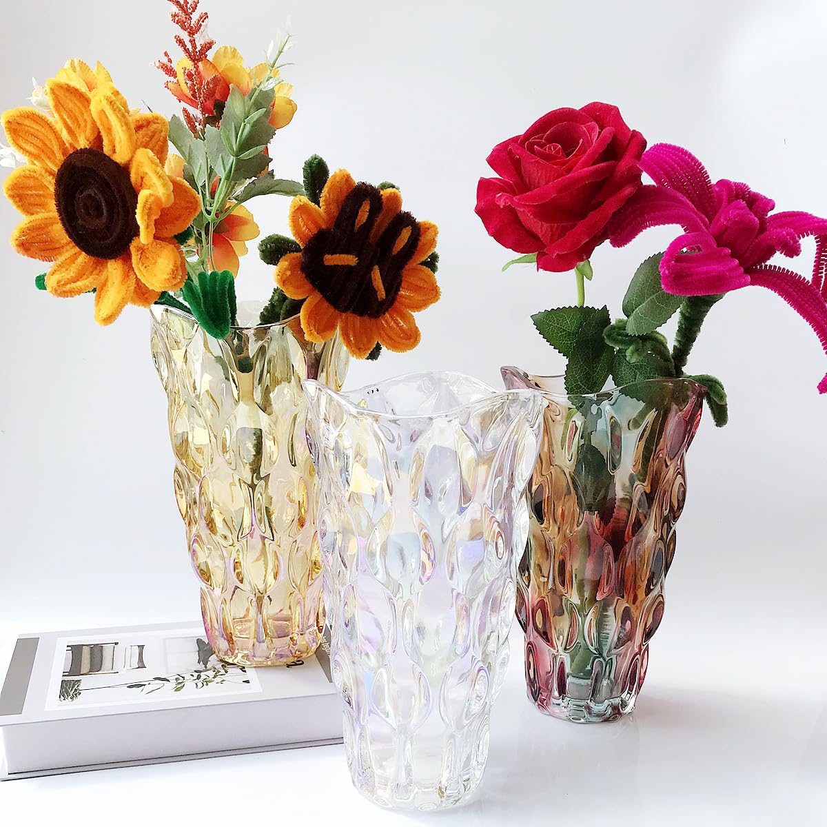 Eastern Rock Heavy Flower Glass Vase Thickened 3.5lb 9.5inch Sparkle vase Bohemian Style, for Centerpieces,Kitchen,Office, Wedding,Gifts, Perfect Home Decor Glass Vase (Purple Light)