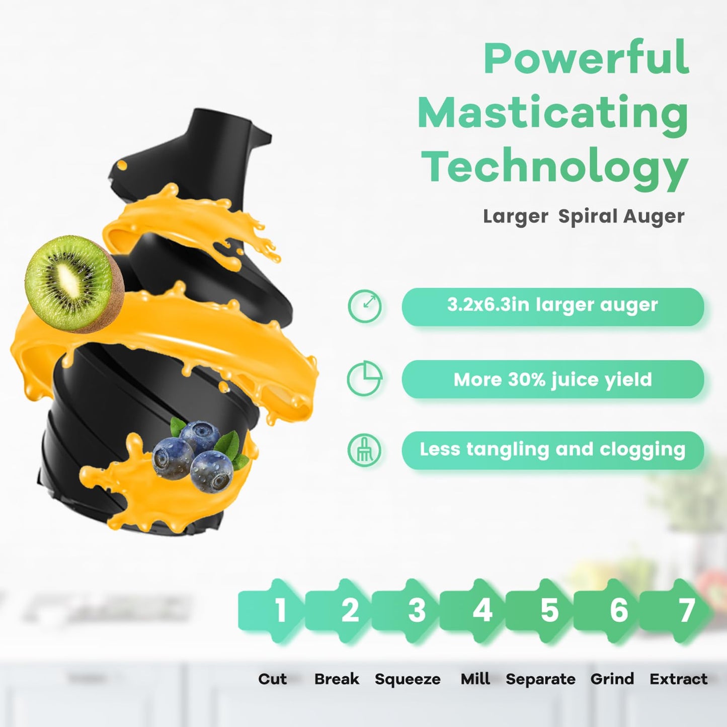 Masticating Juicer Machines, 4.1-inch(104mm) Powerful Slow Cold Press Juicer with Large Feed Chute, Electric Masticating Juicers for Vegetables and Fruits, Easy to Clean with Brush